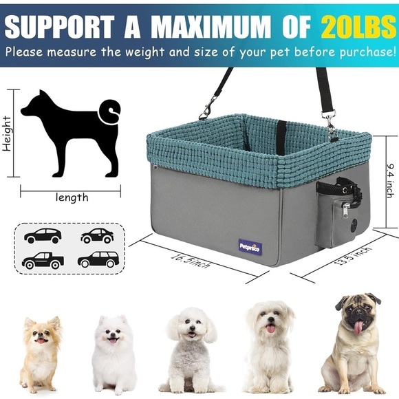 Petprsco Pet Car Seat for Small Dogs & Cats 20lbs - Picture 5 of 10